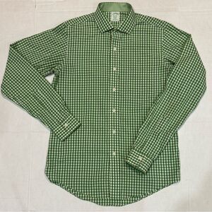 Brooks Brothers Classic Long Sleeve Button Down Shirt Green White Gingham 15 1/2
